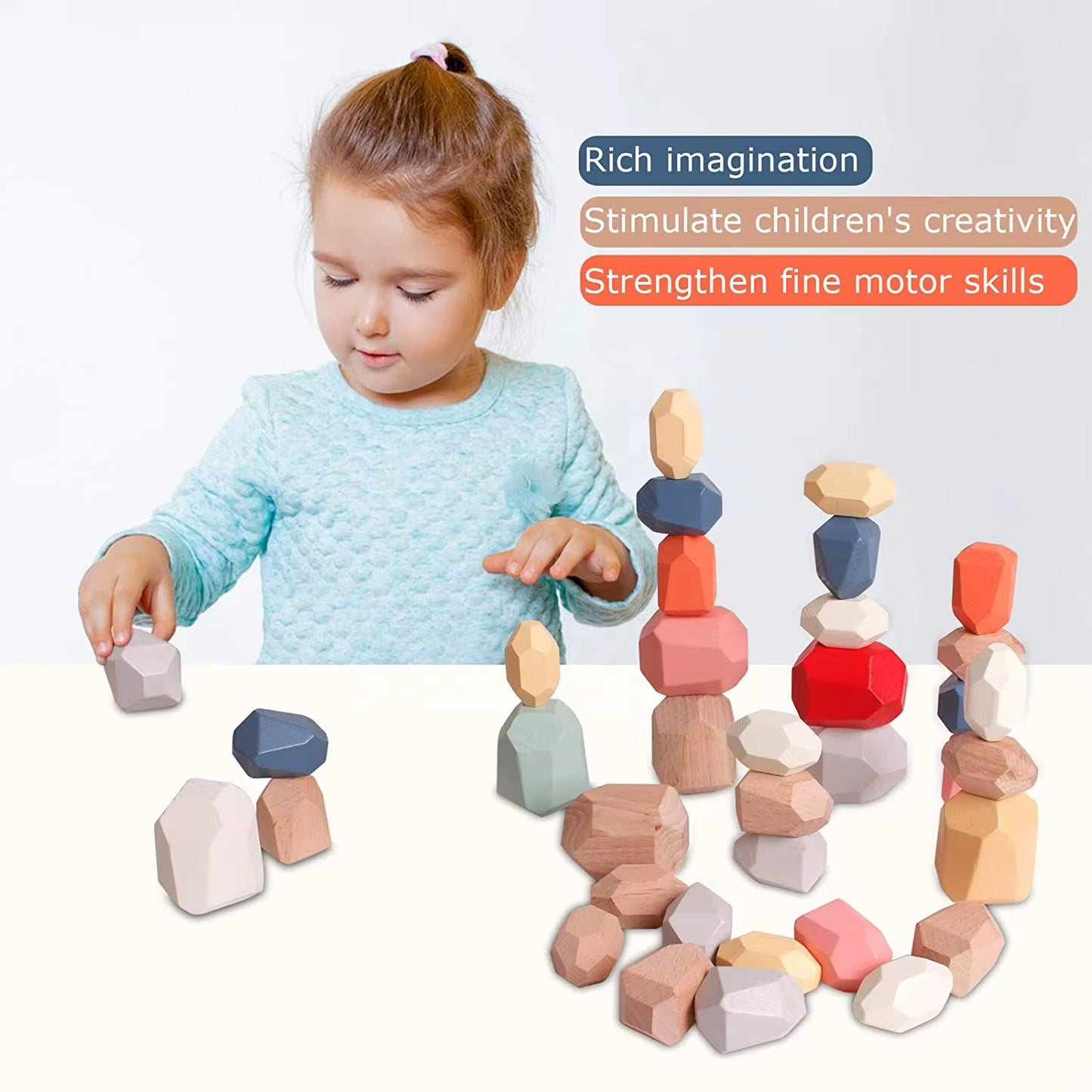 Piedras de Equilibrio Montessori – Set de Madera