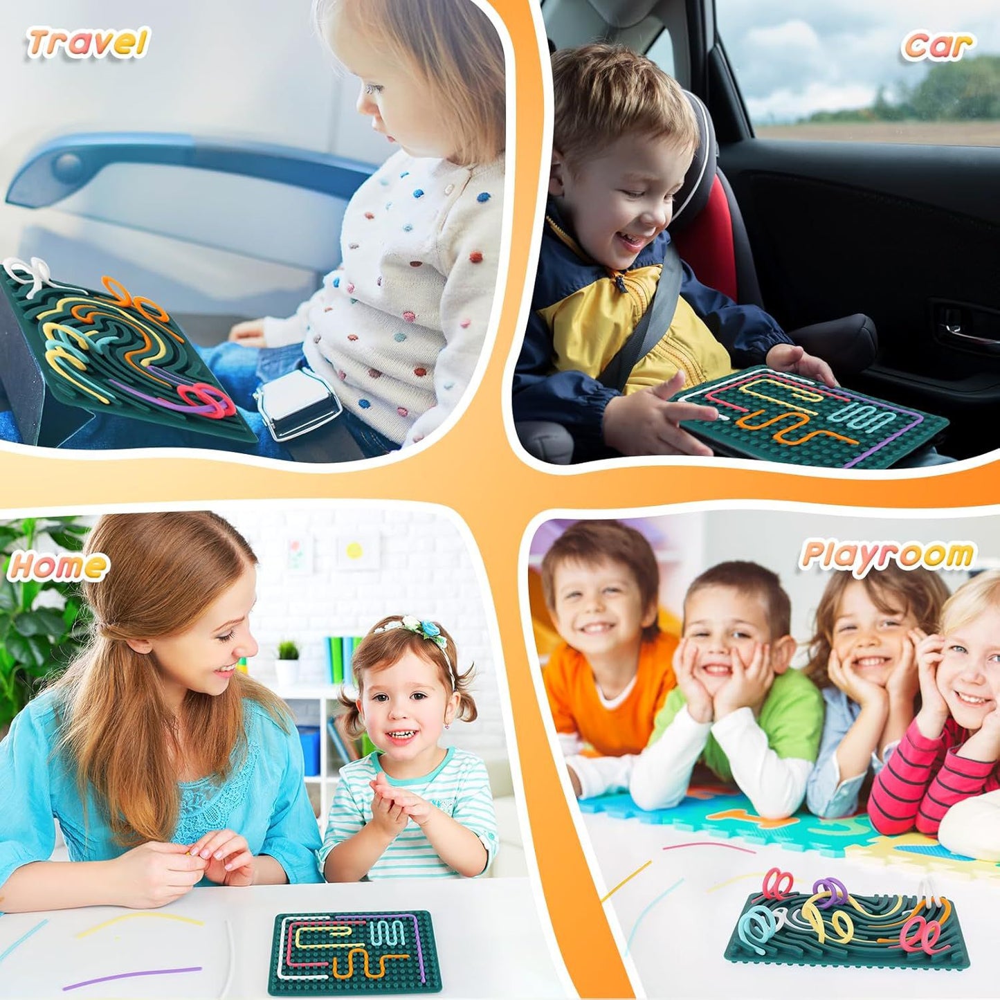 Tablero Sensorial Creativo – Juego de Figuras con Cuerdas de Silicón