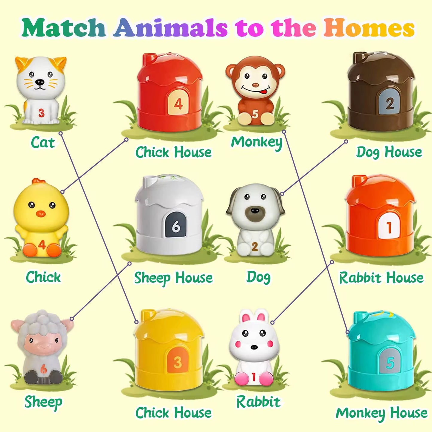 Set de Animales con Casitas Numéricas 1 al 6